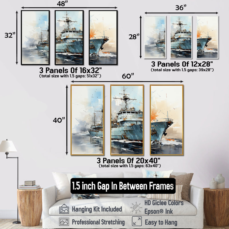Marine armée, bateau frégate IV - Art mural militaire, Cadre flottant doré, H 32 po x l 48 po