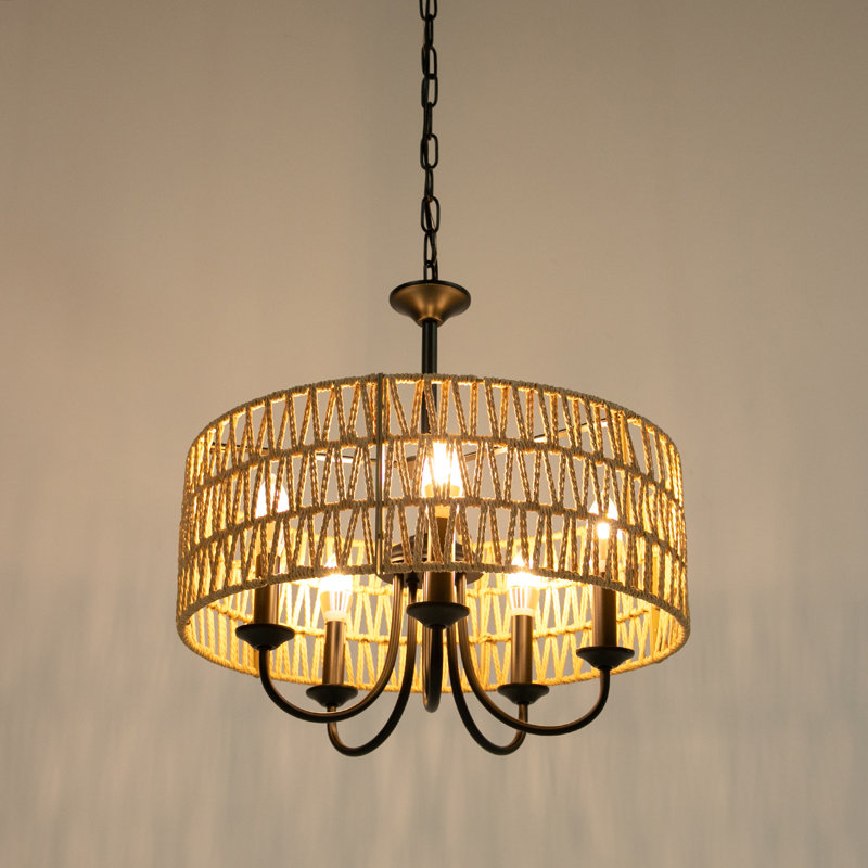 Lustre bohémien 5 lumières à hauteur réglable pour les salles à manger, les salons et les cuisines