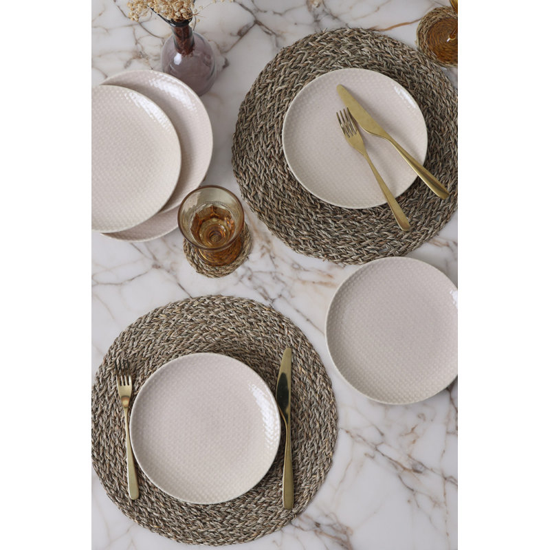 Ensemble d'assiettes à dessert élégantes en céramique (6 pièces), couleur crème, 8,3 pouces | 100% grès antibactérien, écologique et facile à nettoyer | Va au lave-vaisselle jusqu'à 122 ° F, va au micro-ondes | Parfait pour servir des desserts et des collations