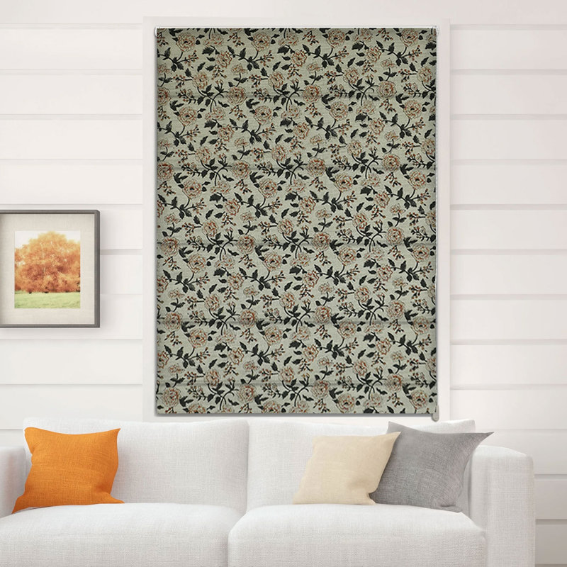  Brown Elegant Handmade Floral Linen, Roman Shade for 100% Blackout Window Treatments, Bedroom, Kitchen, Hall, and French Doors, Cozy Soft Fabric for Privacy, Rameshwaram