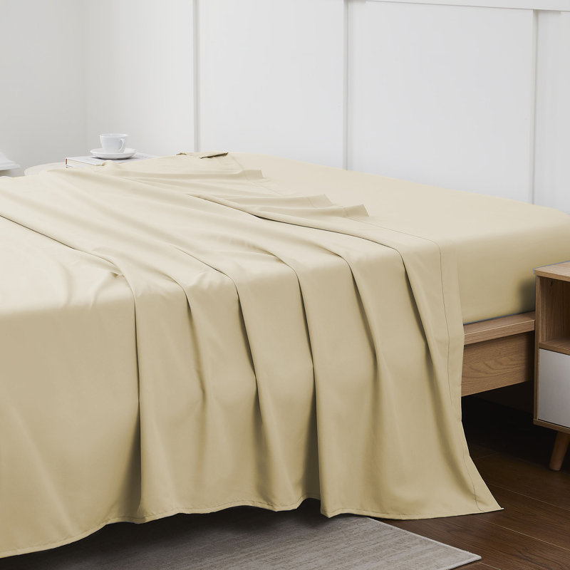 Single Flat/Top Sheet Only, Ultra Soft Double Brushed Microfiber, King Flat Sheet, Beige