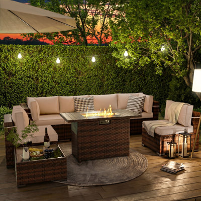 Ensemble de conversation pour patio 8 pièces avec foyer d'extérieur Romanas