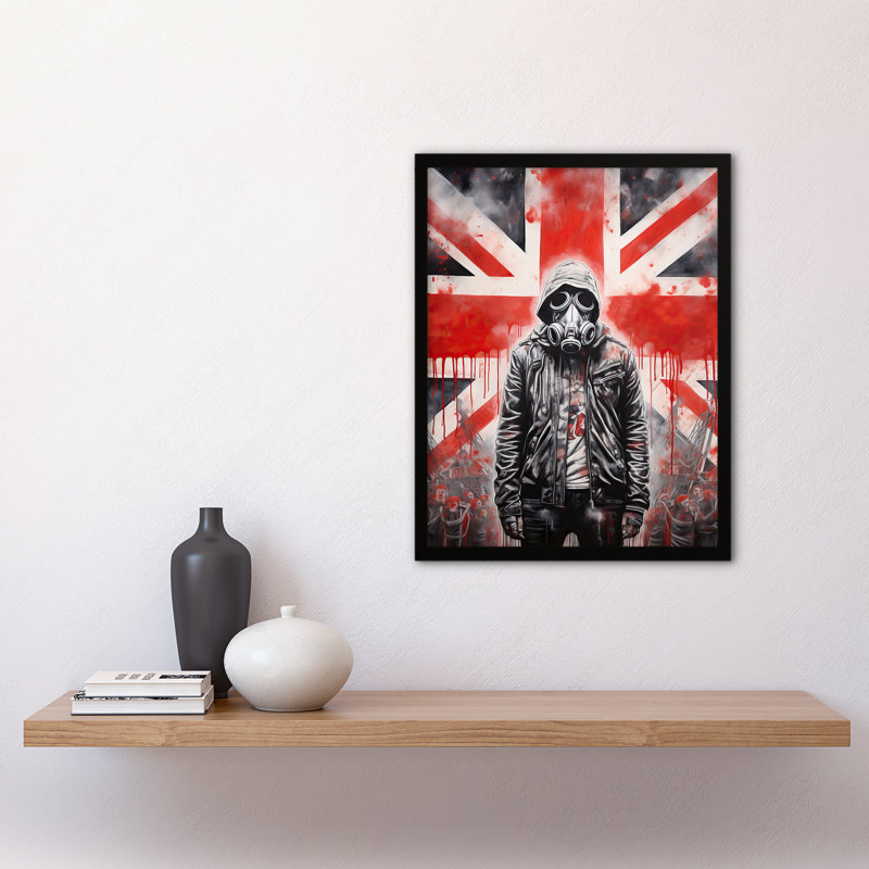 Anarchy in the UK Gas Mask Riots British Flag Dystopia 1 Piece Single Picture Frame Wall Art