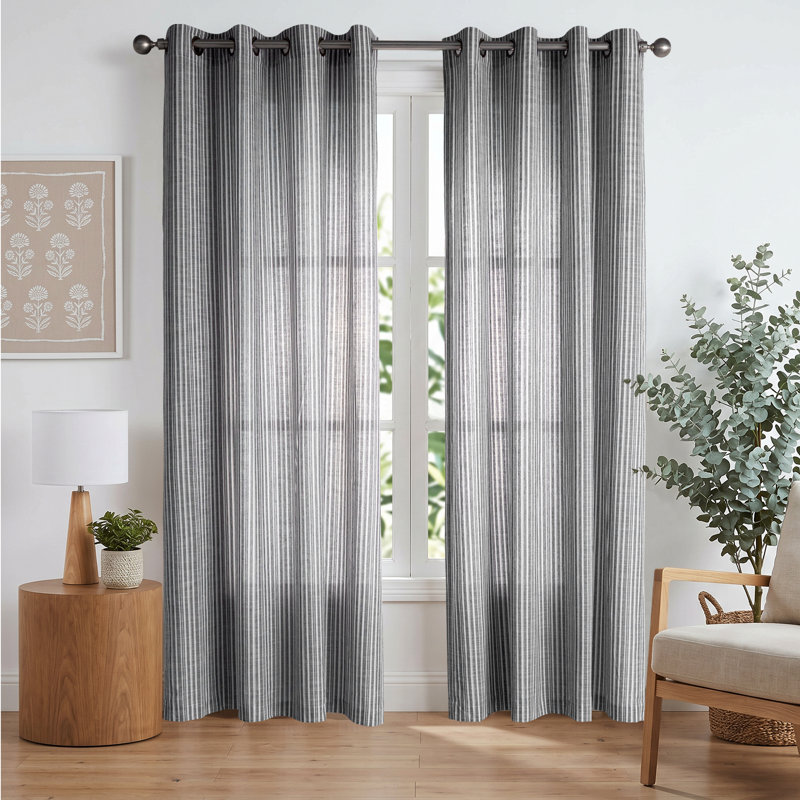 Paire de rideaux transparents avec œillets Slub, 50" W x 84" L, Noir