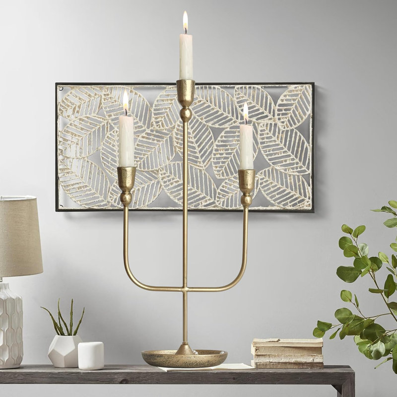 3-candle Brass Candelabra 20.5" Iron Candle Holder