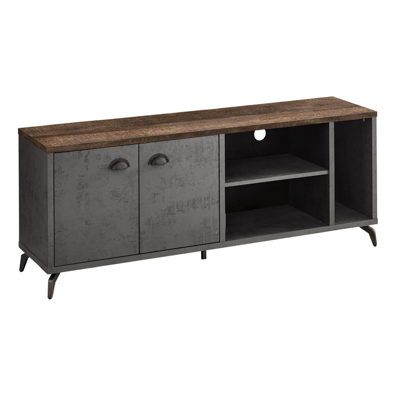 Modern 60 Inch Tv Stand, Accommodates Large Tvs, Brown And Grey Laminate With Metal Details, For Living Room & Bedroom 60" Media Console, Concrete Top, Wood-look Sides, Adjustable Shelf, Floor