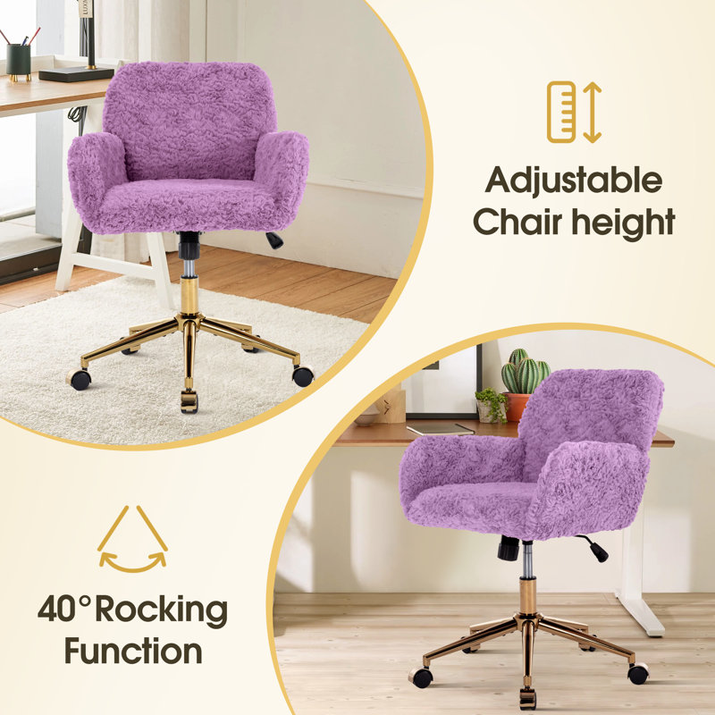 Faux Fur Purple Fluffy Desk Chair Fuzzy Desk Chair For Teens Comfy