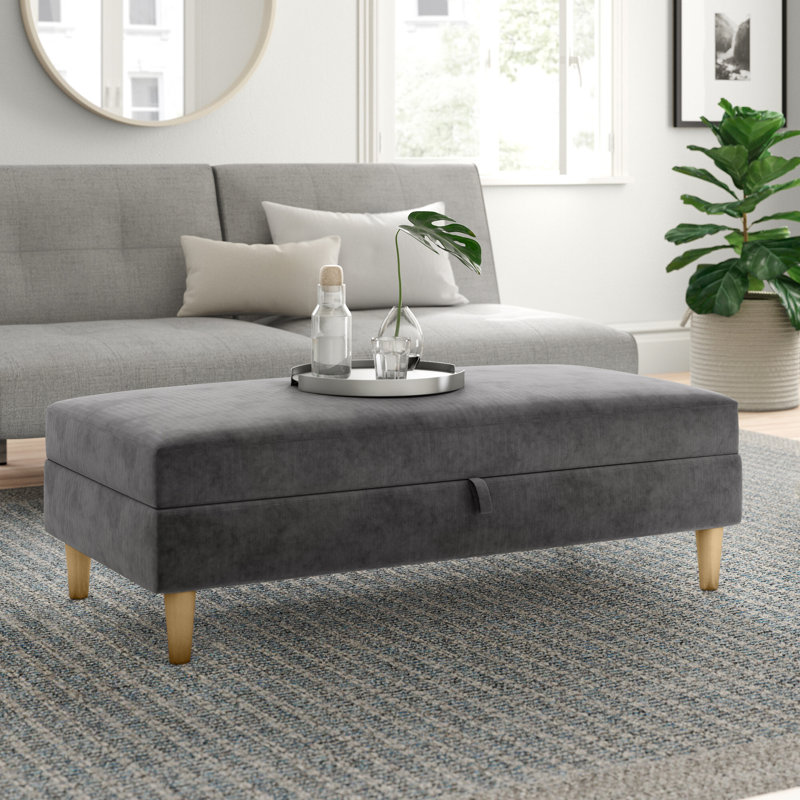 Williston 129.54cm Wide Rectangle Solid Colour Ottoman with Storage, Grey