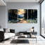 Chemin forestier avec marguerites et montagnes, ensemble de 3 reproductions d'art sur toile tendue-799768179