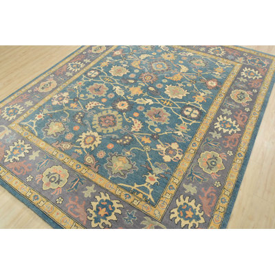Tapis bleu nouvel âge en laine 8 pi x 9 pi 8 po Monkey