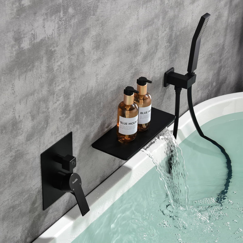 1 Handle Wall Waterfall Faucet with Diverter, Matte Black