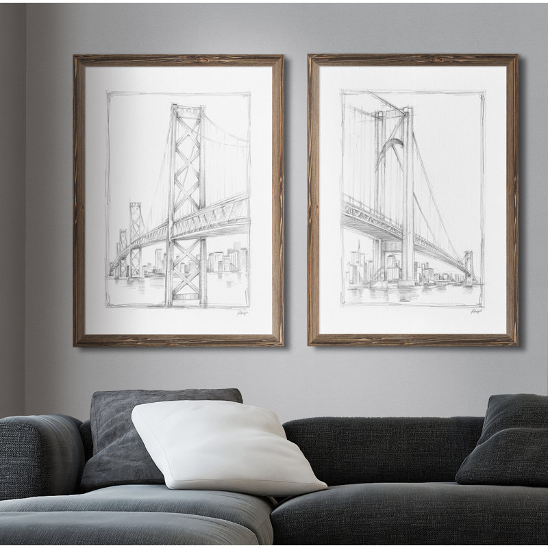 Suspension Bridge Study I par Vincent Van Gogh - Ensemble de 2 reproductions d'art sur toile, H 24 po x l 36 po x P 1,25 po