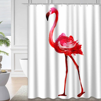 Waterproof Watercolor Beach Bird Animal Flamingo Art Shower Curtain with 12 Hooks
