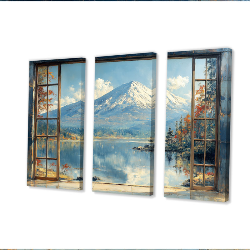 «White Winter Mount», ensemble d'art mural japonais, Toile tendue, H 32 po x l 48 po x P 1 po