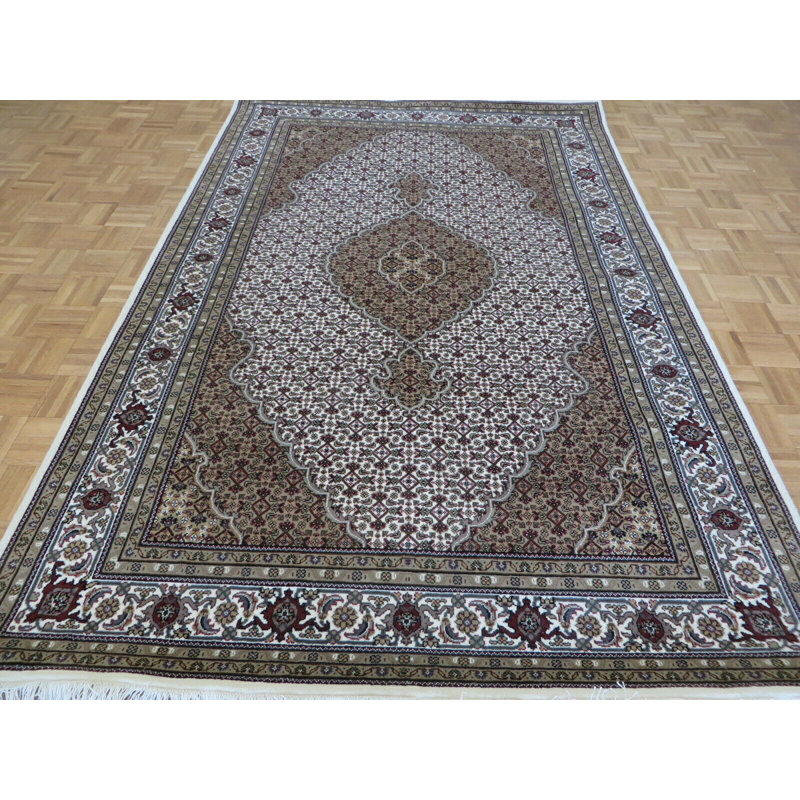 Tapis à main one-of-kind noué la ivoire/brun/rouge 5 pi 11 po x 9 pi 1 po