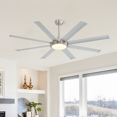 120'' Industrial Ceiling Fan with Light and Remote, 8 Aluminum Blades Large Ceiling Fans, 3CCT, 6-Speed Reversible Noiseless DC Motor, Nickel