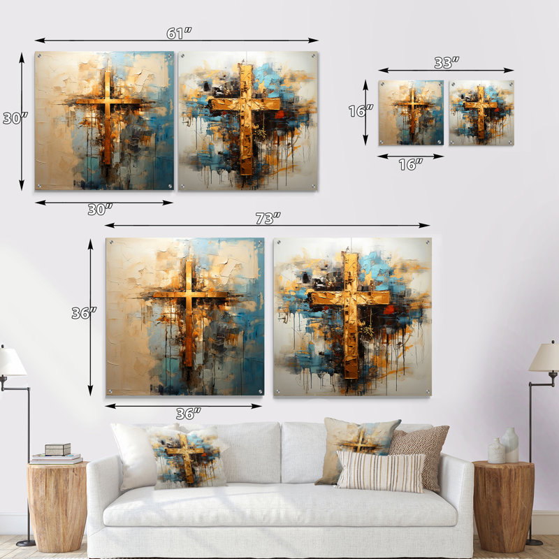 Ensemble de 2 peintures murales en acrylique doré, H 16 po x l 33 po