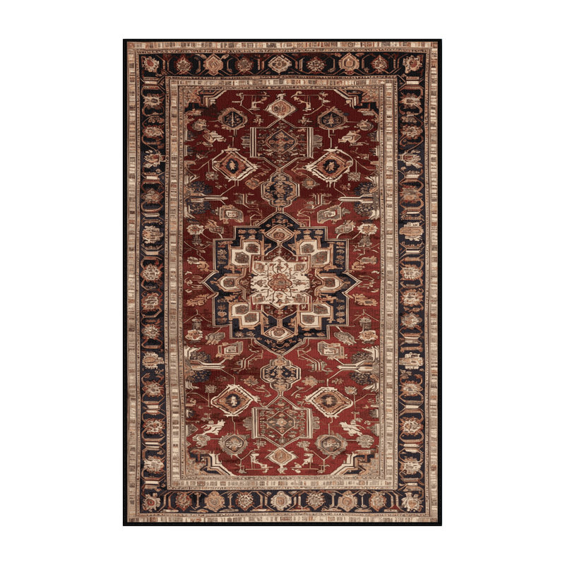 Tapis persan noir lavable à la machine, Rectangle 5 pi x 8 pi