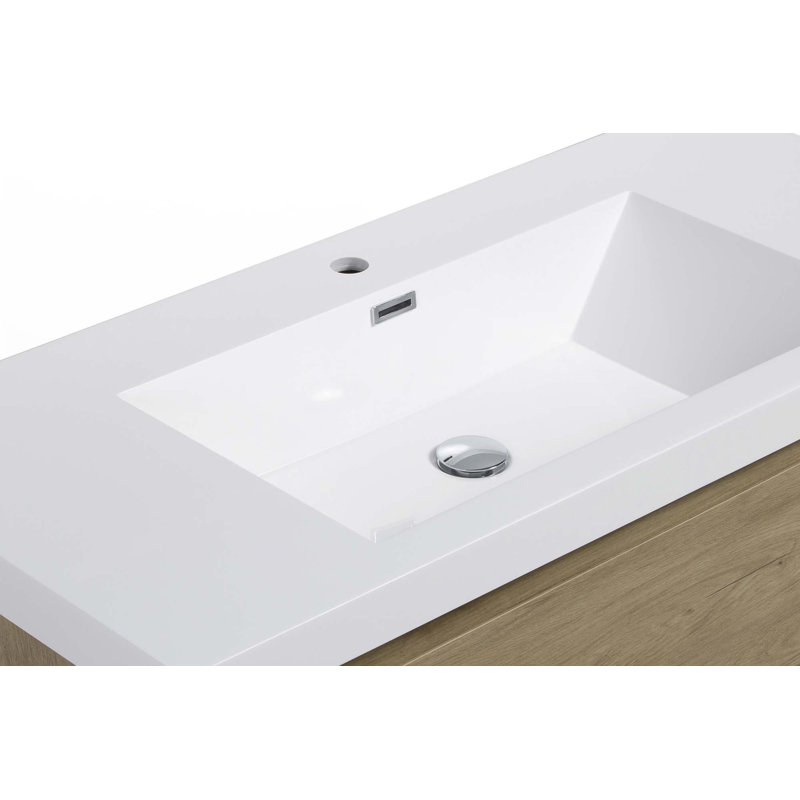 Meuble-lavabo flottant avec lavabo, Chêne