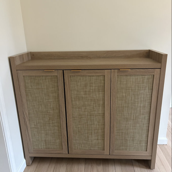 Chada 30 Pair Rattan Shoe Storage Cabinet With 3 Doors And Adjustable Shelves - Light Brown