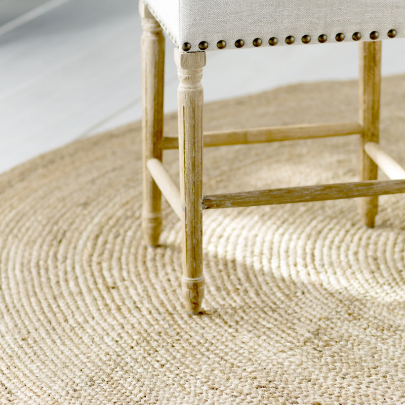 Bussey Tan Striped Modern Farmhouse Handmade Hand Braided Jute/Sisal Indoor Area Rug, Round 6'