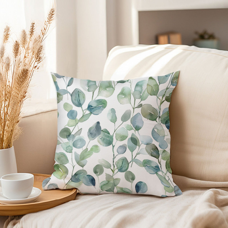Botanical Eucalyptus Leaves Pattern IV Pillow Cover, 20"H x 20"W
