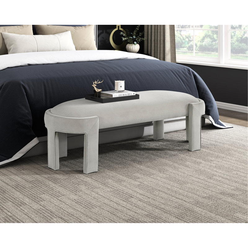 Fashion - Conscious Taupe Velvet Fabric Bench, Plywood Frame, High Density Foam Seat, 300lbs Load For Home Interior Decor Modern Upholstered Cushion, Weight Support Entrance