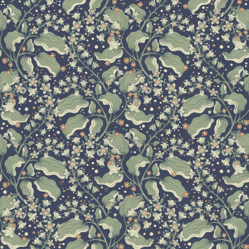 Papier peint floral Syren, Bleu