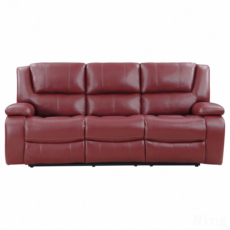 Upholstered Motion Reclining Sofa, Red Leather