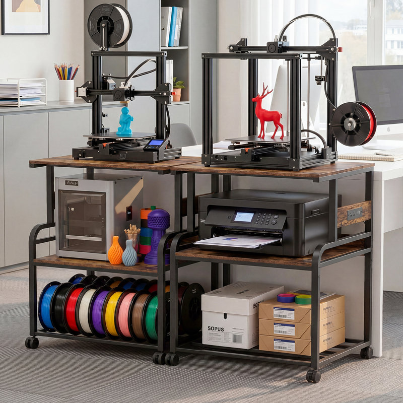 Table d'imprimante à 3 niveaux avec roues verrouillables pour bureau personnel, support d'imprimante 3D 23,6 "x 23,6" avec prise de courant