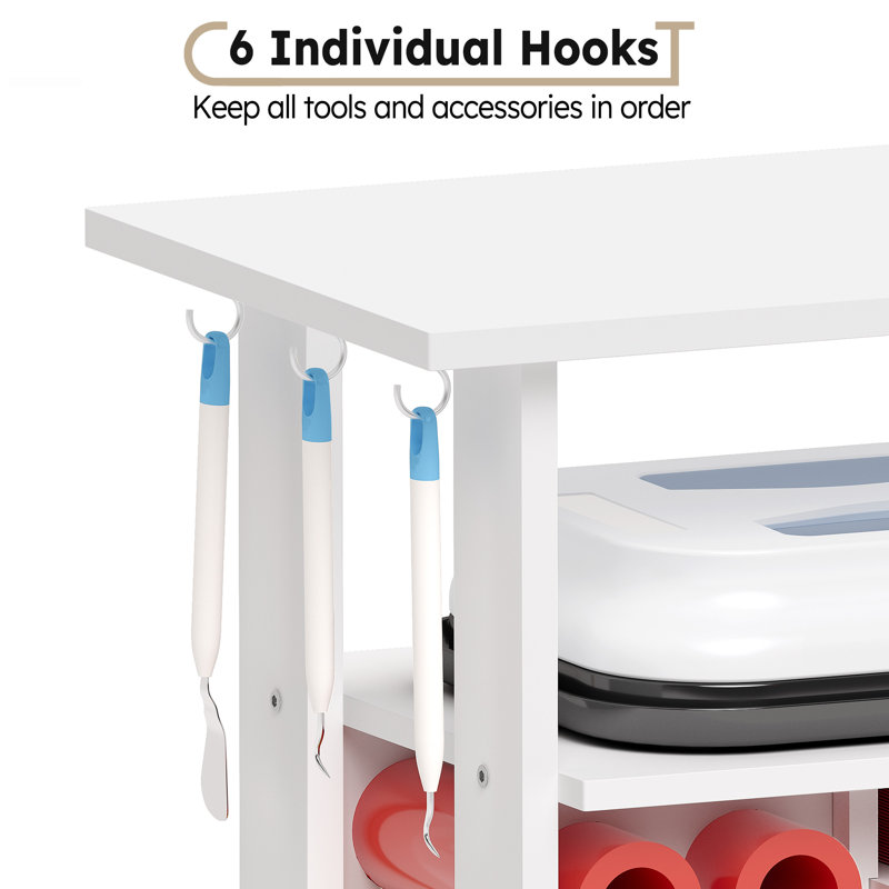 White Rolling Craft Storage Cart with Vinyl Roll Holders and Shelves