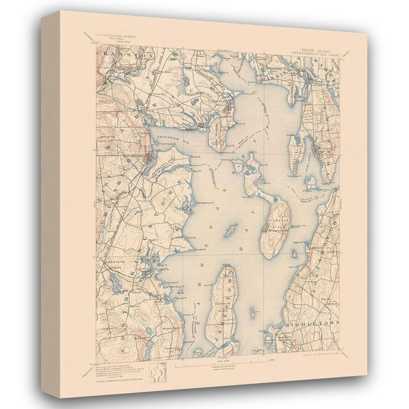 «Red Barrel Studio® USGS Gallery», art sur toile tendue: Narragansett Rhode Island Quad, USGS, H 24 po x l 20 po