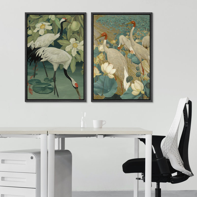 Grue verte émeraude héron dans une piscine de lotus, Noir, H 36 po x l 24 po x P 1,5 po