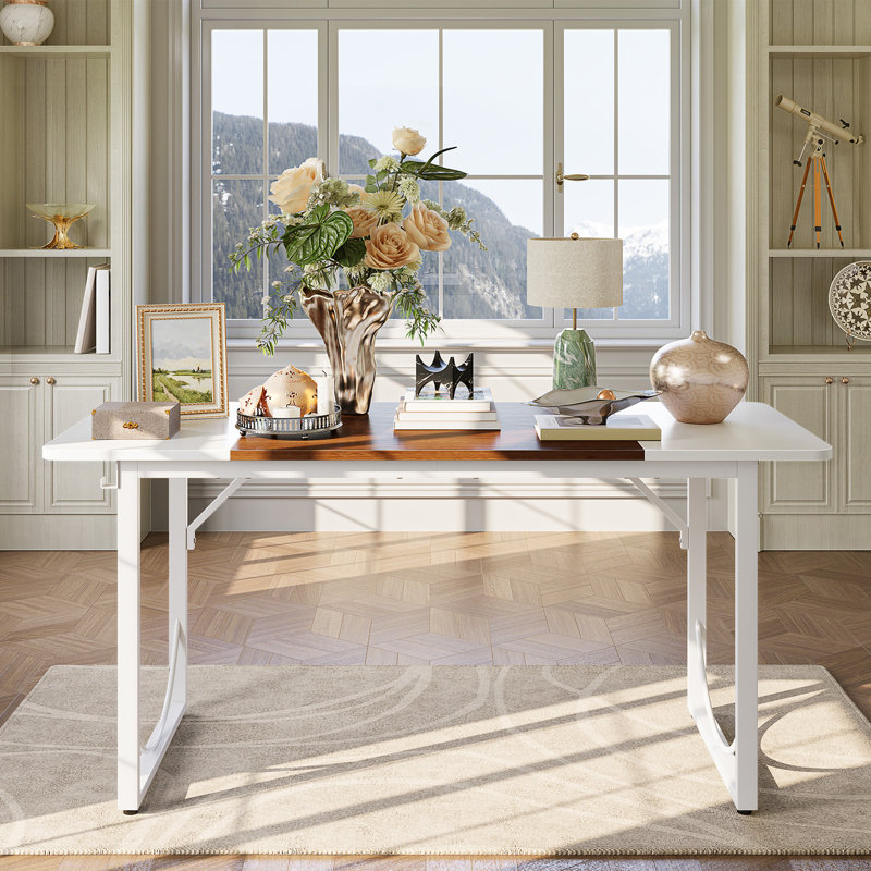 63" Office Desk Lager Computer Desk with Headphone Hooks and Metal Frame for Home Office, White