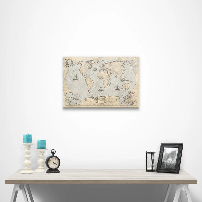«World Push Pin Travel Destination Map» (Winkel Tripel) - impression sur toile tendue, L 24 po x H 16 po