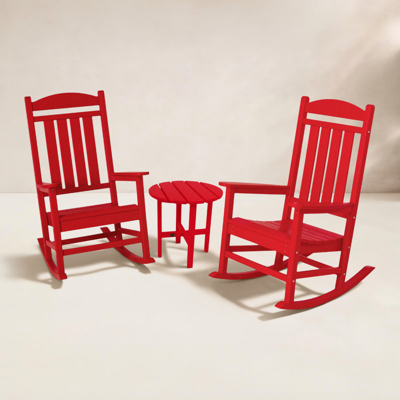 POLYWOOD Presidential 3-Piece Rocker Set, Sunset Red