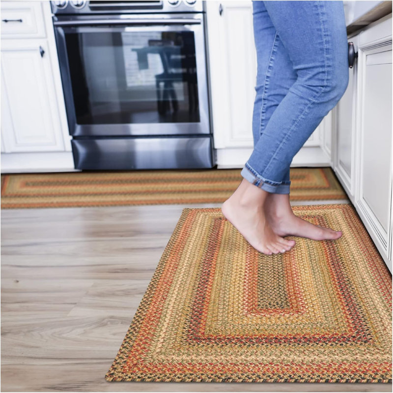Vinita Abstract Hand Braided Jute/Sisal Rust/Green/Beige Area Rug, Rectangle 1'10" x 6'