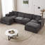 Canapé modulaire en U modulaire avec 2 repose-pieds, ensemble de canapés en chenille moderne, canapé à assise profonde librement combinable pour le mobilier de salon, d'appartement et de bureau-611218674