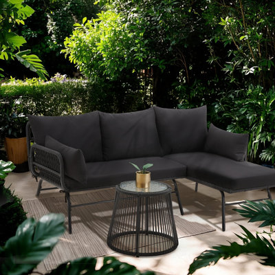  Outdoor L-Shaped Patio Rattan Furniture Set, 3-Piece Conversation Set