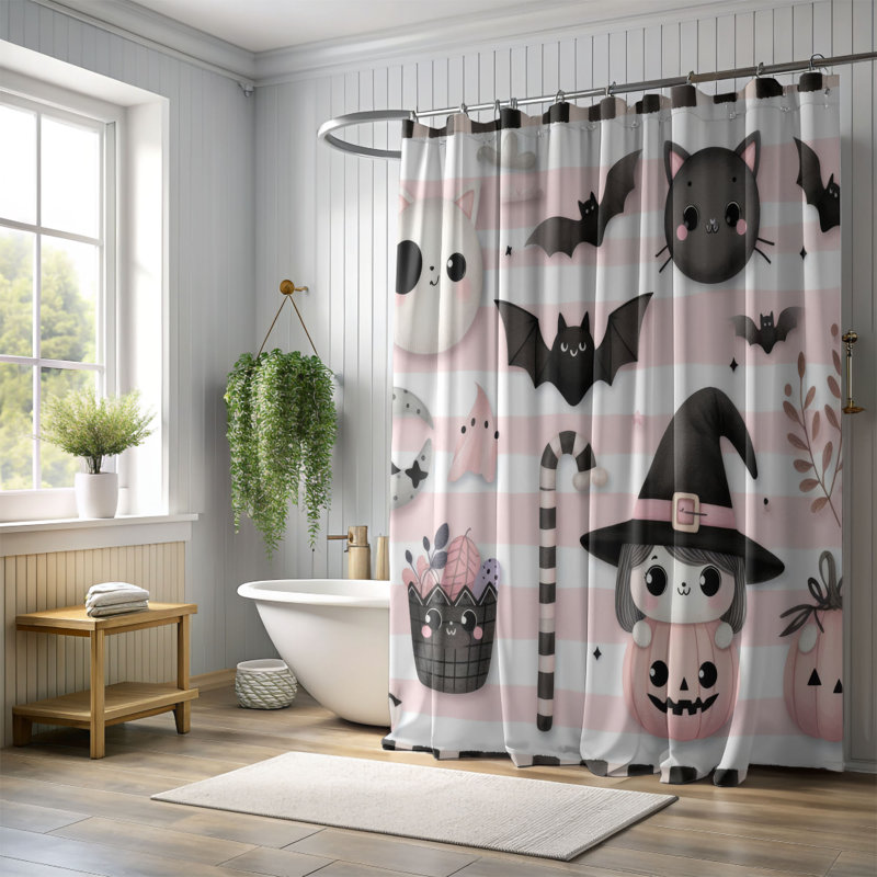 Rideau de douche 1 pièce Rosy Halloween Glow, H 74 po x l 71 po
