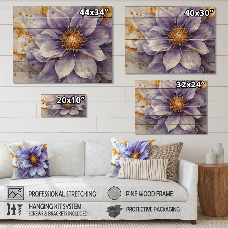 Éclat moderne de Dahlia II - art mural en bois Dahlia - sur bois de pin naturel, H 10 po x l 20 po x P 0,78 po