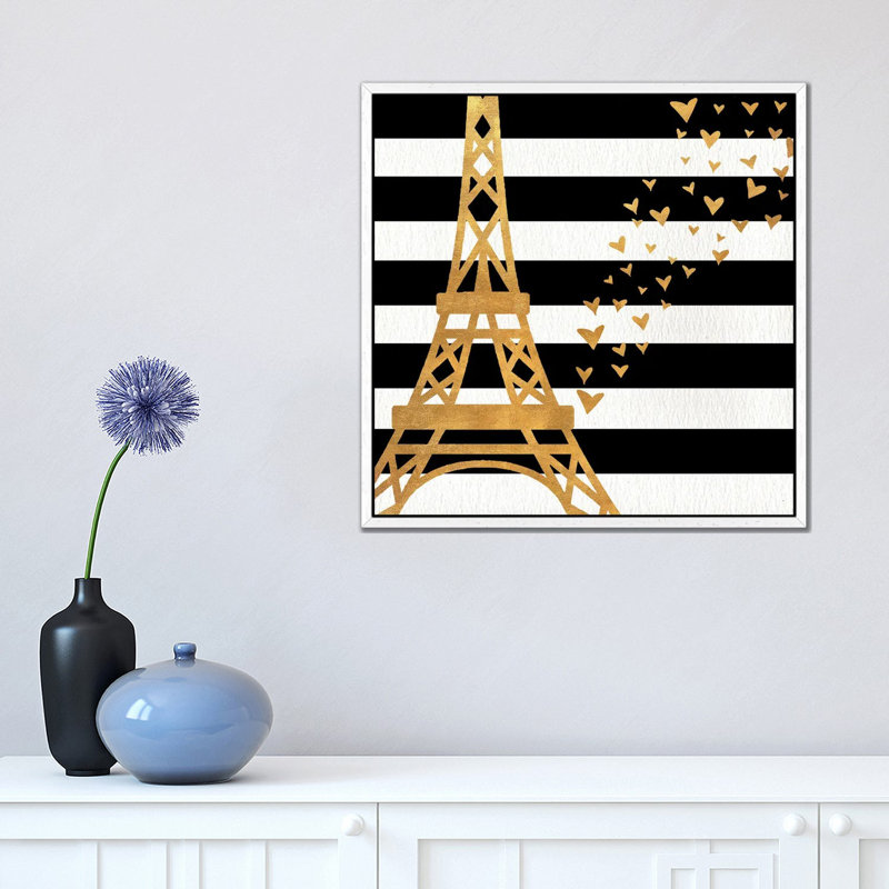Eiffel Tower Love 1 Piece Wall Art on Canvas, 45.72 cm H x 45.72 cm W, White Framed Canvas