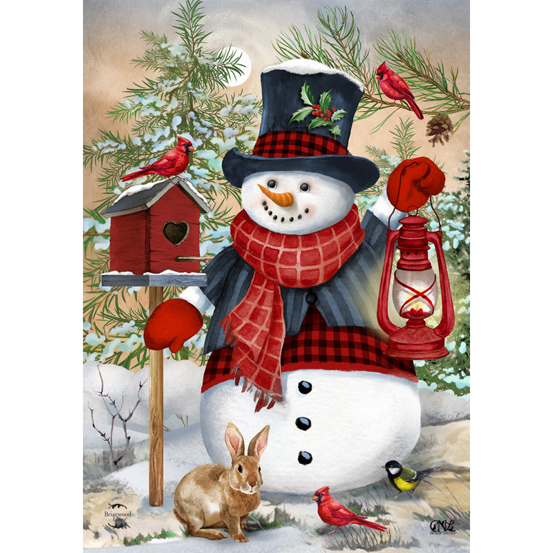 Drapeau bonhomme de neige et maison d'amis, Noël rouge/noir/blanc
