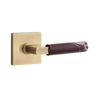 Emtek Select PRIVACY Leverset w/ Square Rosette & L-Square Stem, Rosso Levanto Marble Lever (CF)