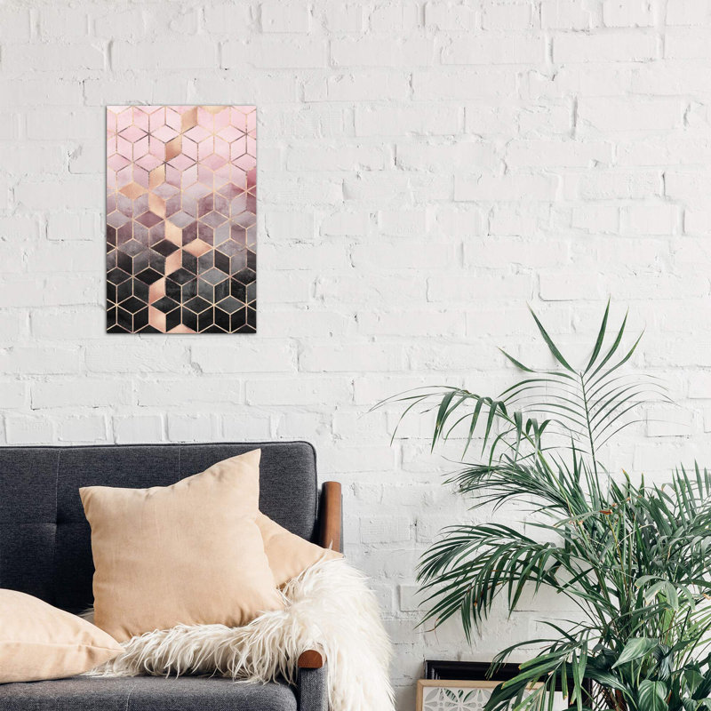 Pink & Grey Gradient Cubesi by Elisabeth Fredriksson - Print on Canvas, White Framed, 66.04 cm H x 45.72 cm W