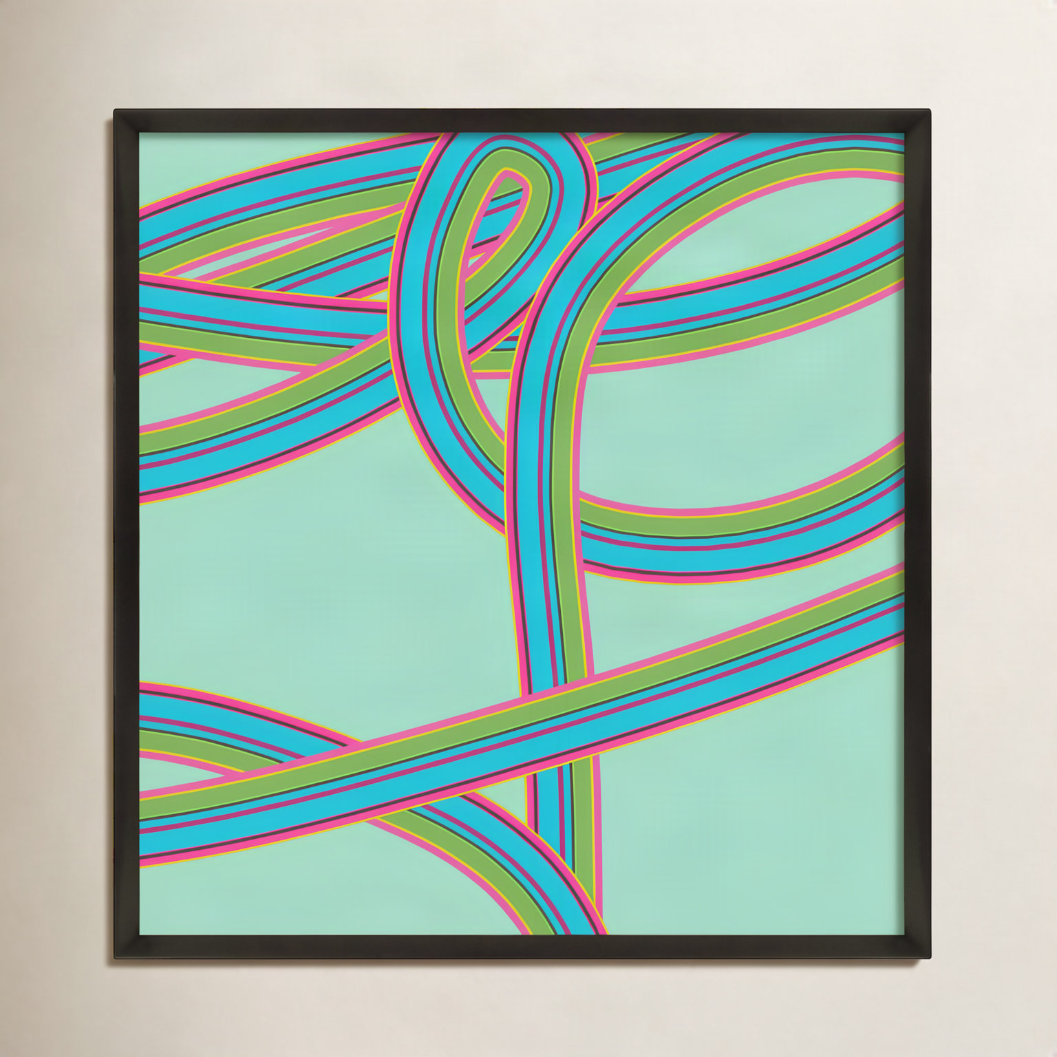 Polo "Turquoise Twist" Print by Jacques Pilon, 16" H x 16" W x 1.25" D, Black