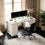 Bureau d'ordinateur blanc minimaliste moderne avec 8 tiroirs en tissu, grande capacité de rangement, idéal pour étudier et travailler à la maison