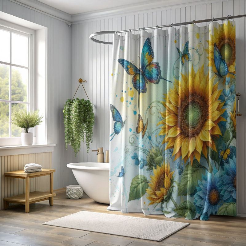 Rideau de douche flottant 1 pièce, H 74 po x l 71 po