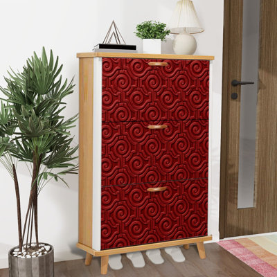 Armoire de rangement pour chaussures avec 3 tiroirs rabattables pour des motifs géométriques sans soudure de motifs rouges et foncés de motifs géométriques