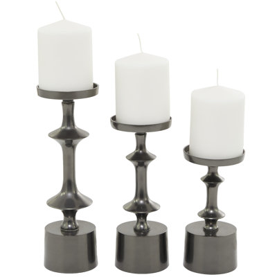 Aluminum Metal Pillar Decorative Candle Holder Set